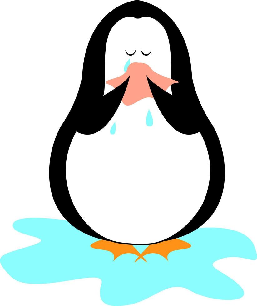 Crying penguin, illustration, vector on white background.