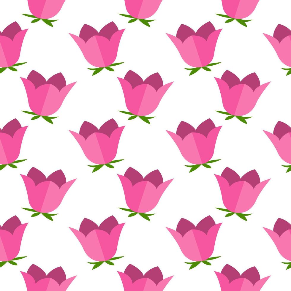 Pink bell flower ,seamless pattern on white background. vector