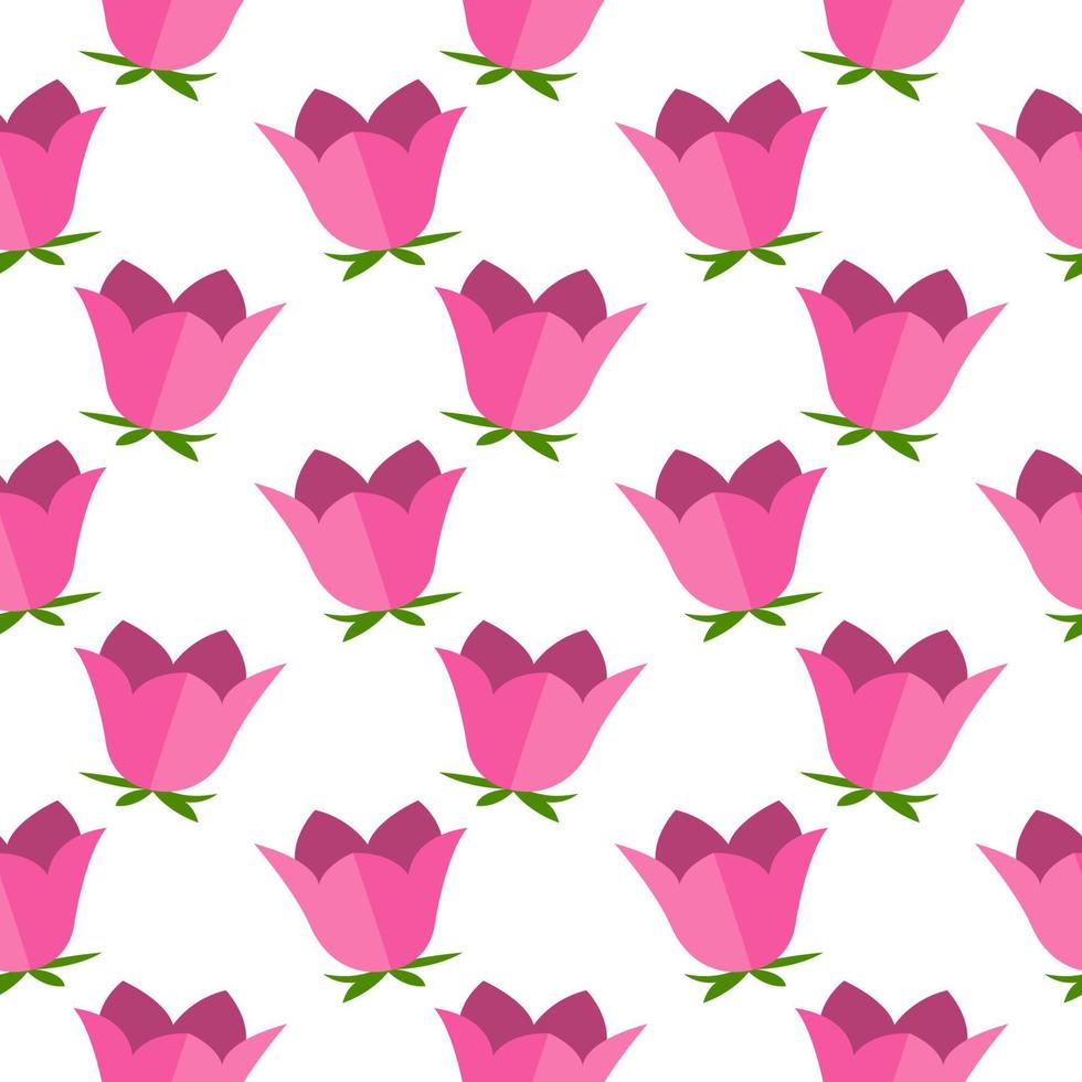 Pink bell flower ,seamless pattern on white background. vector