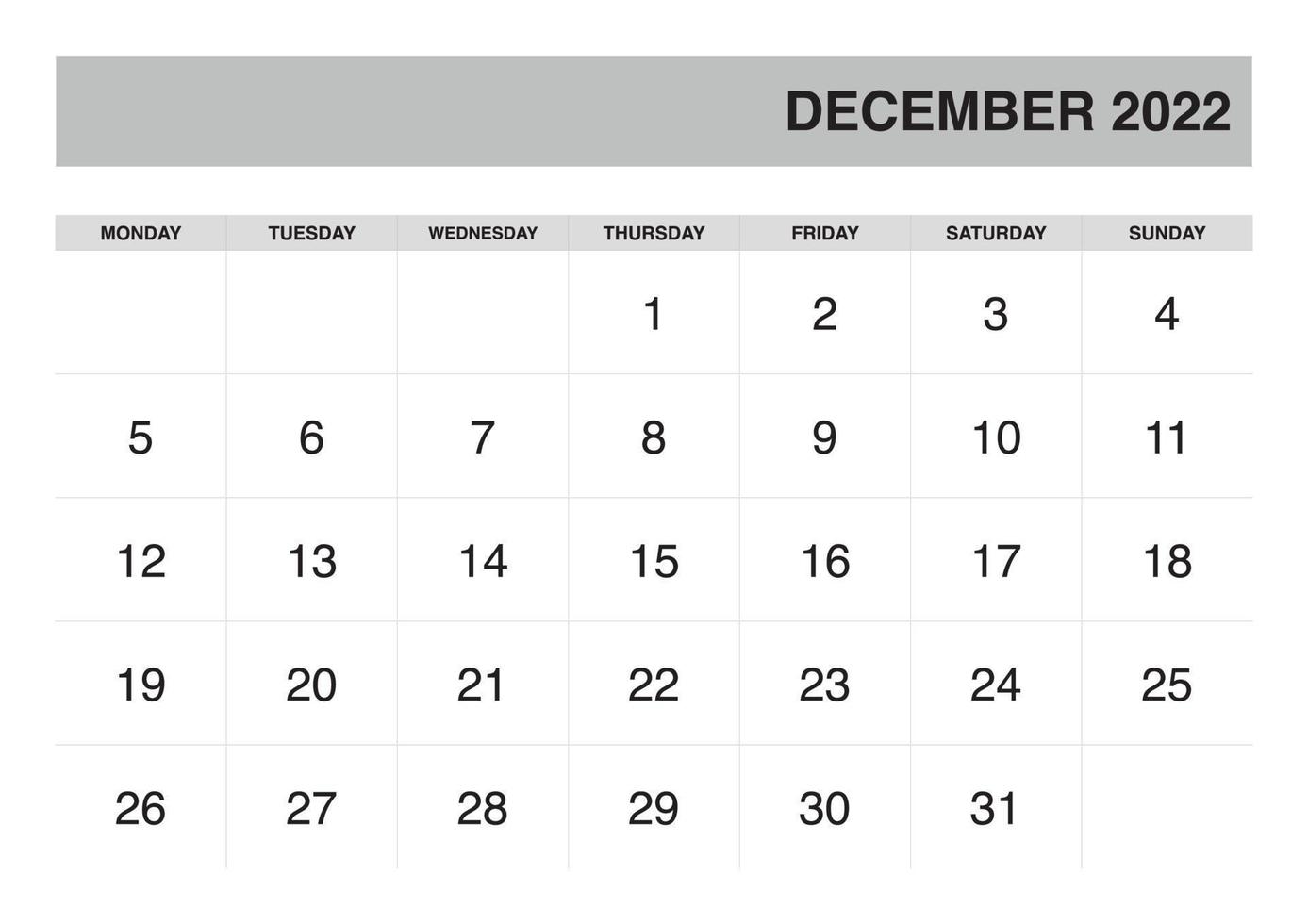 calendario diciembre 2022 vector