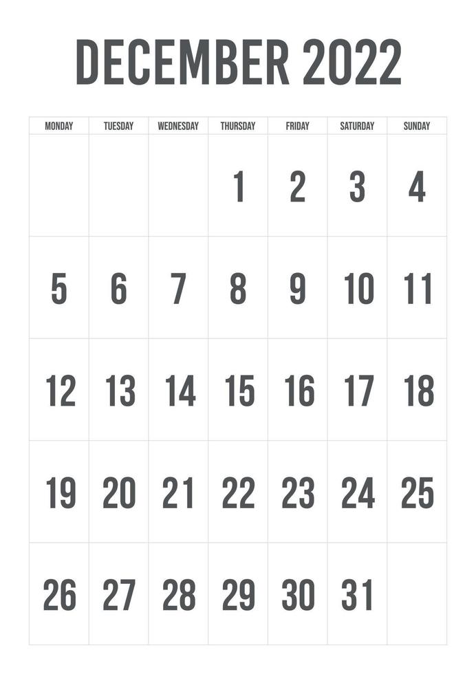December 2022 calendar with portrait design vector