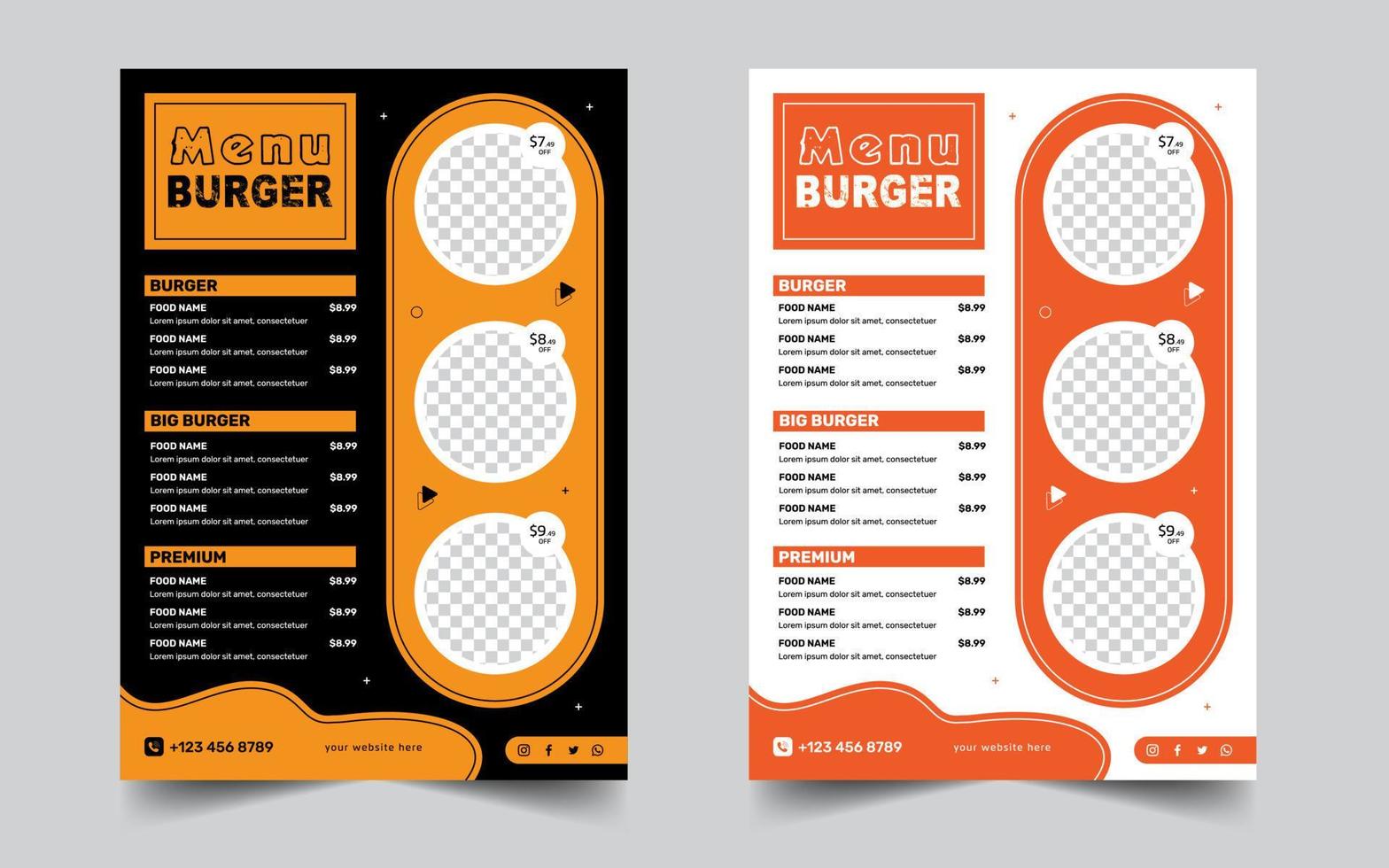 plantilla de volante y menú de restaurante de hamburguesas vector