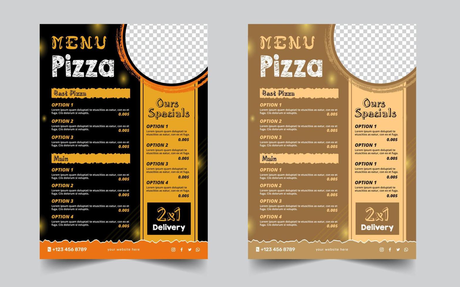 Modern delicious pizza menu and restaurant flyer design template vector