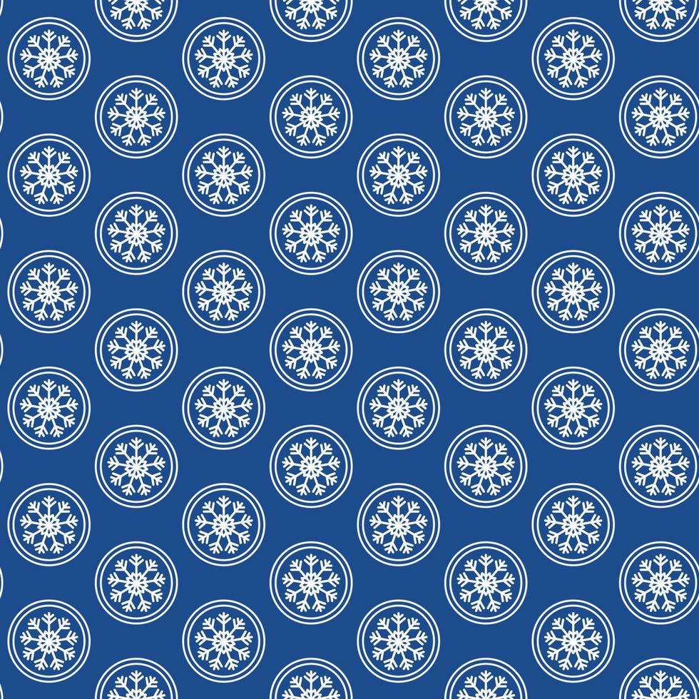 Seamless pattern of white snowflakes circles on blue background. Season celebration of New Year, Christmas, Winter holidays. Snowfall background for greeting cards, scrapbooking, wallpaper. vector