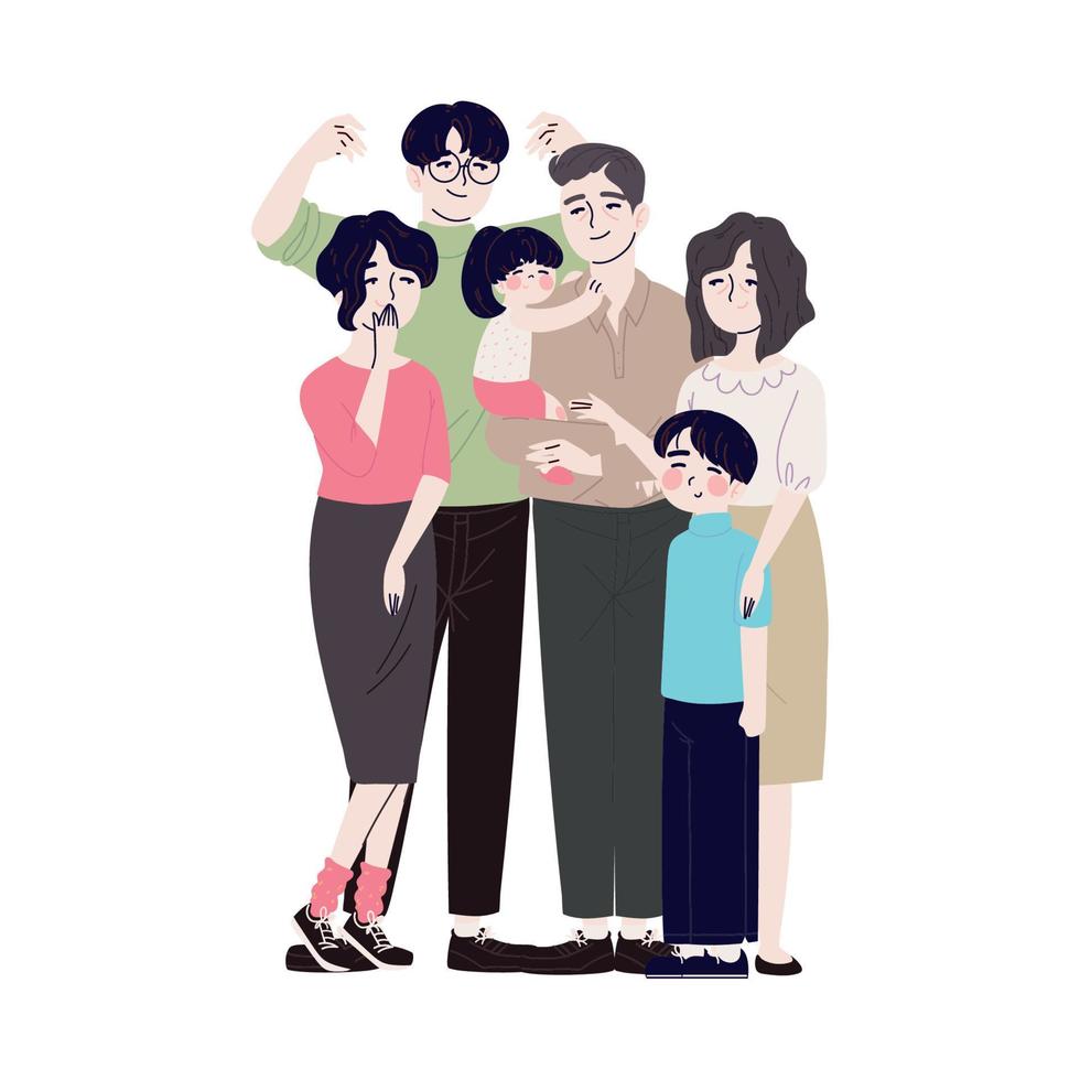 retrato de familia coreana vector