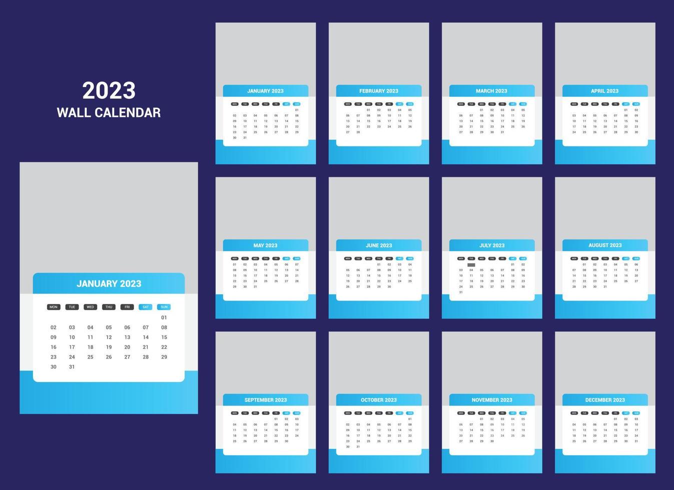 plantilla de calendario de pared 2023 vector