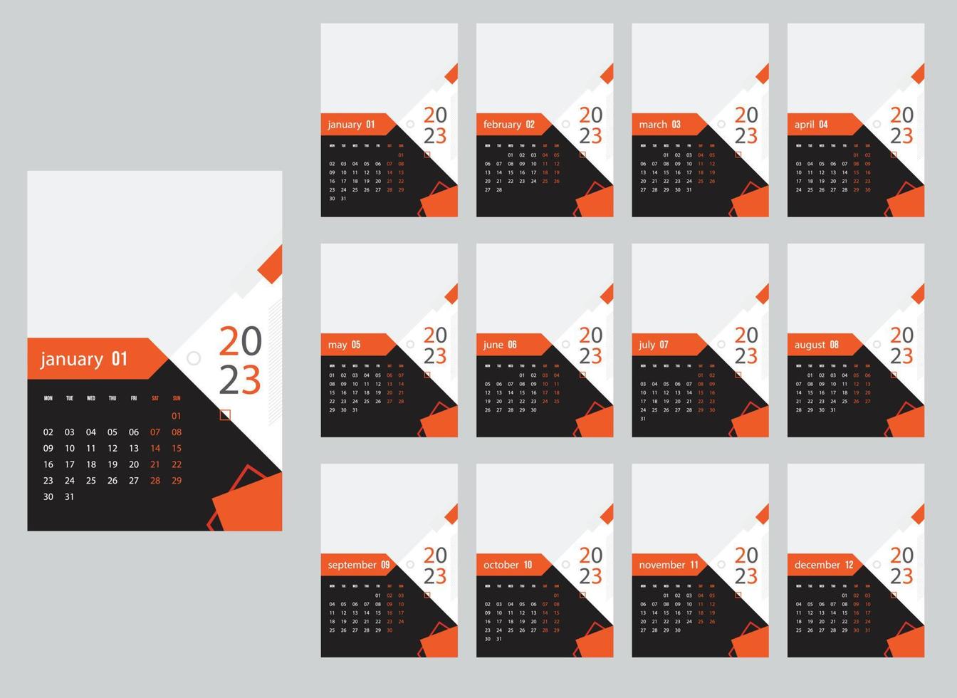 plantilla de calendario de pared 2023 vector