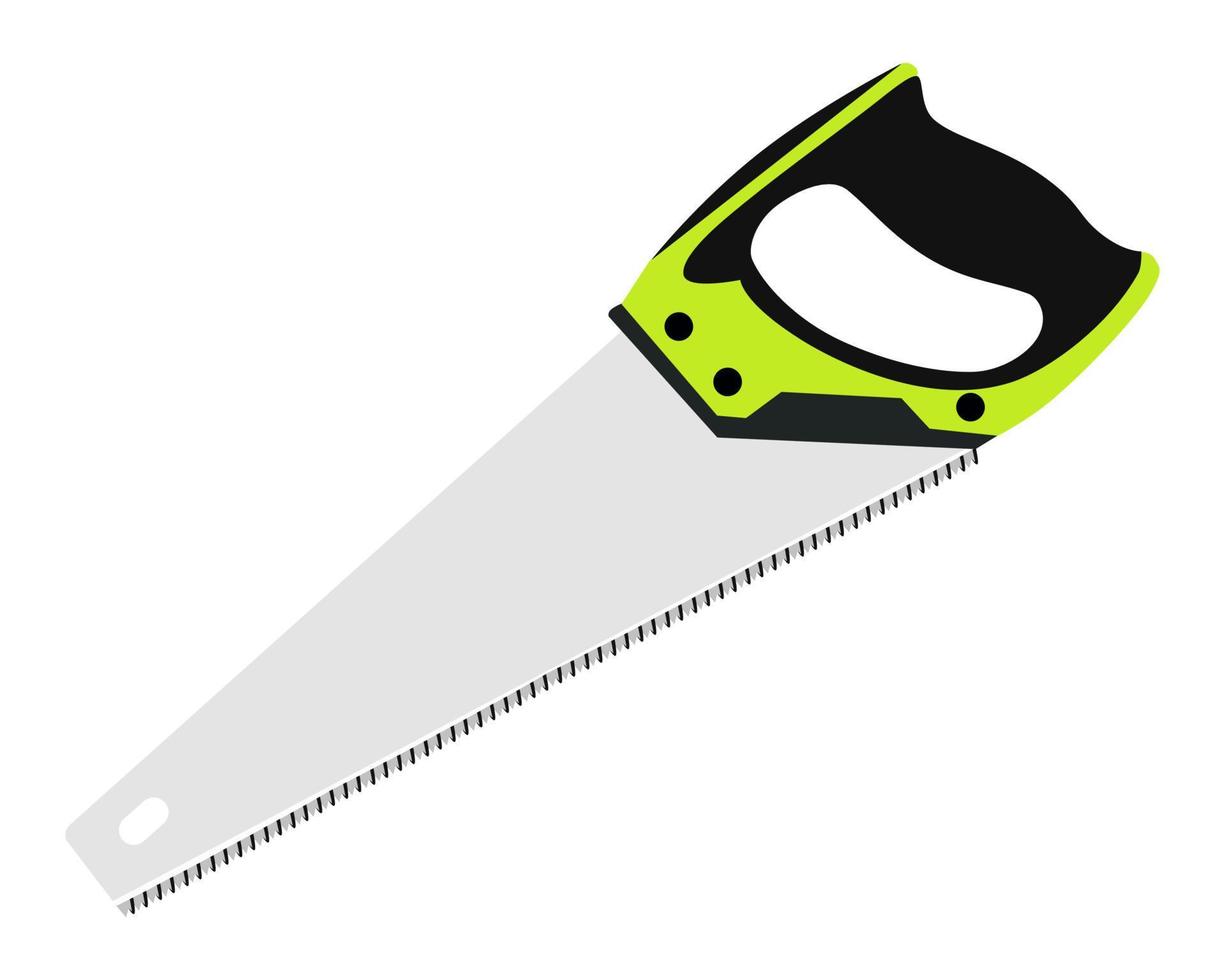Vector Illustration Hand Pruning Folding Saw isolated. Carpentry hand tools. This saw is used to cut a wide range on the large end of wood thicknesses or trim live shrubs and trees.
