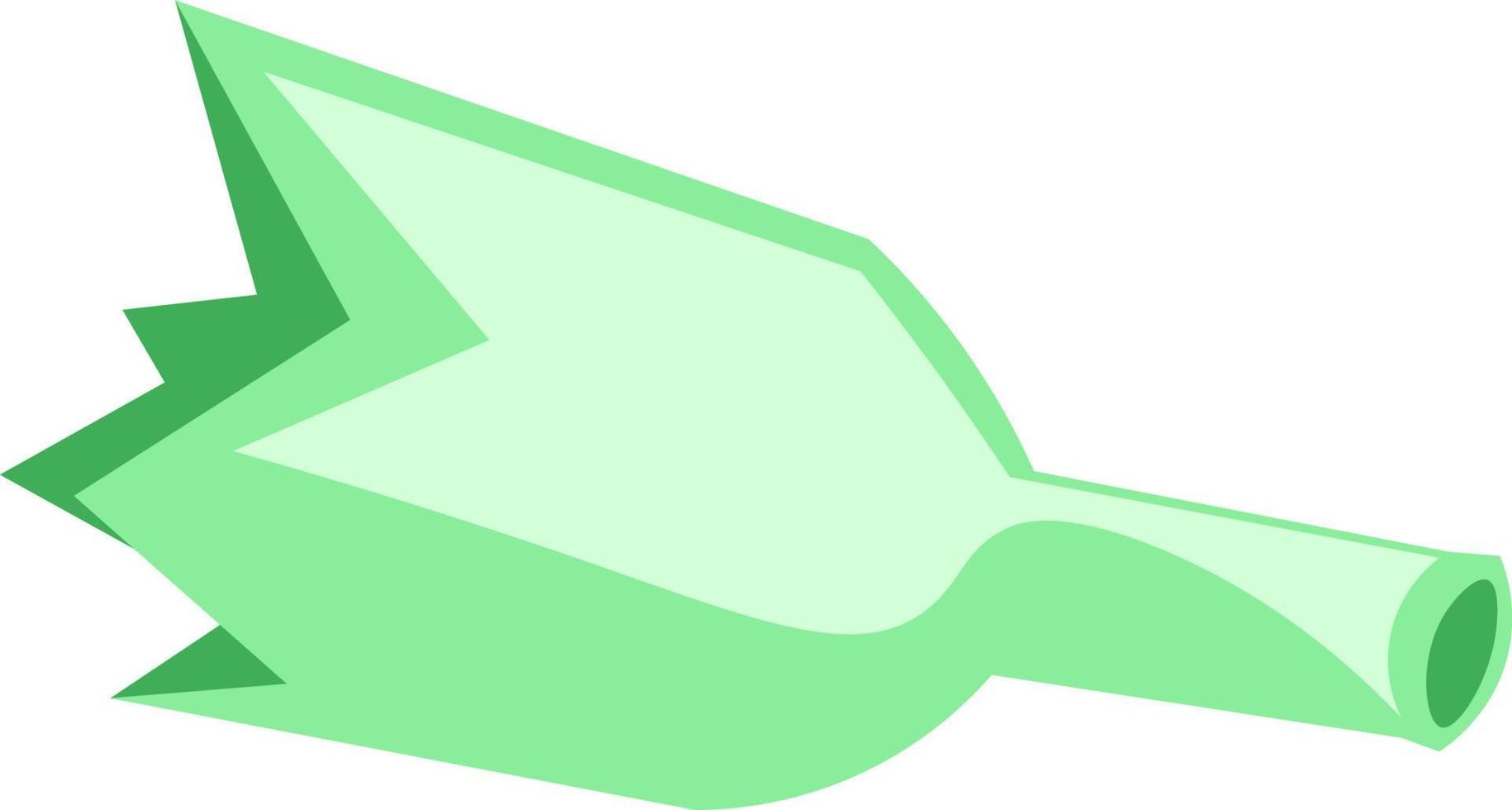 una botella verde rota, vector o ilustración de color.