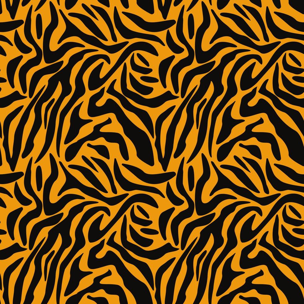 Abstract design of a seamless pattern made of wild animal skin. Tiger, jaguar, leopard, cheetah, panther fur. Black and white seamless camouflage background. Vector pattern of tiger skin.