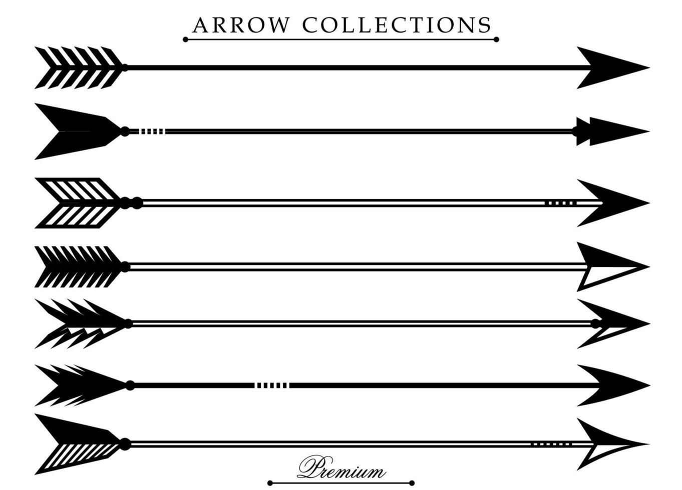 Arrows icon set for border vintage design. Classic ornate element vector. Vintage feather of arrows collection. Vector eps 10.