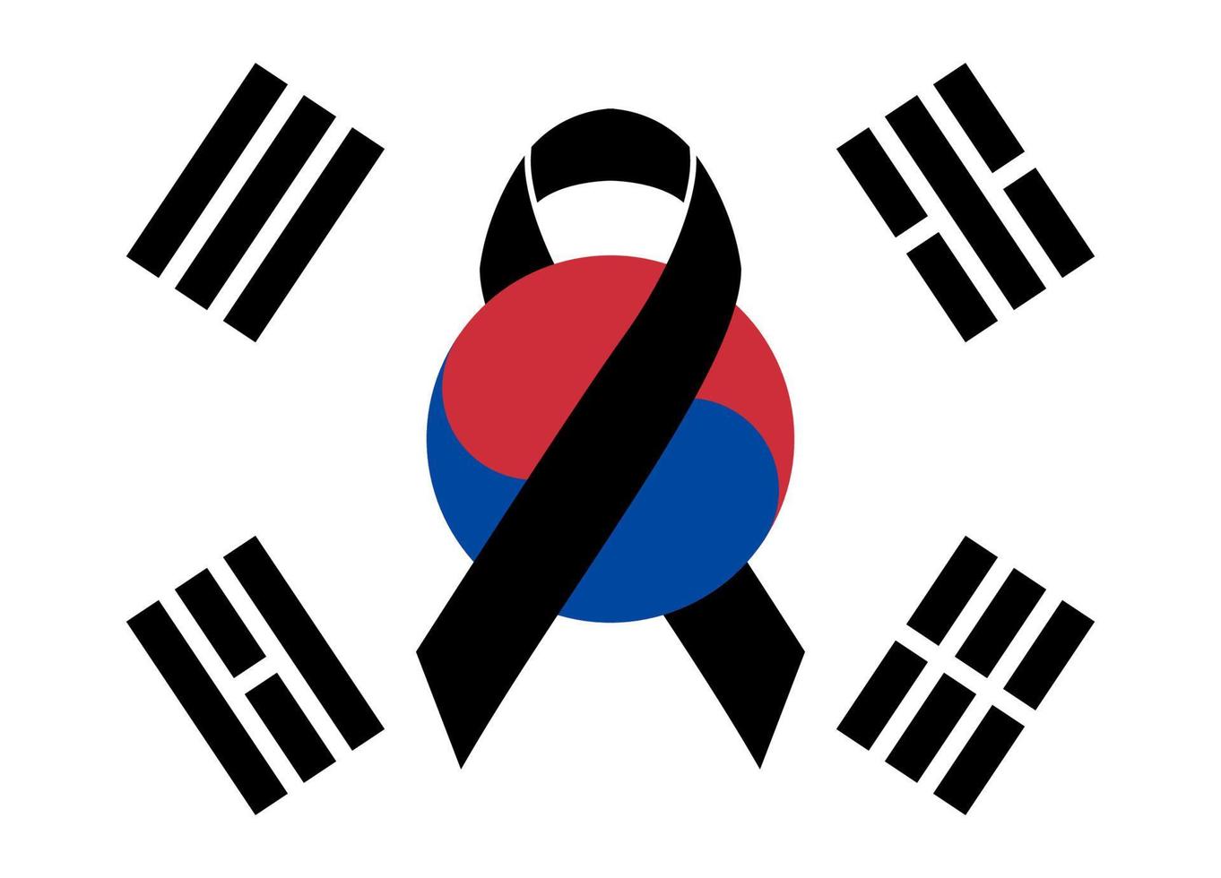 Condolences for South Korea illustration background template. Flag with black awareness ribbon vector. Vector eps 10