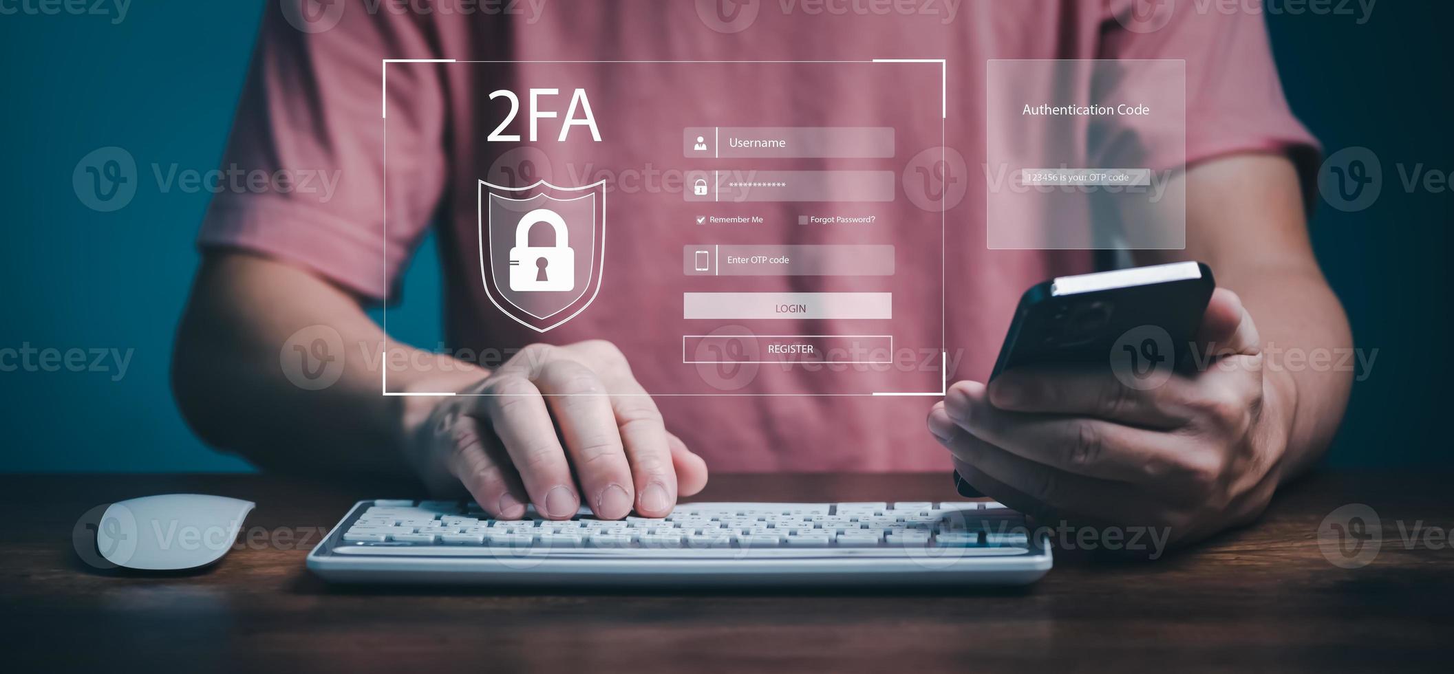 OTP verification code, One Time Password, temporary secure PIN-code from mobile phone SMS, Personal online cyberspace security privacy protection data with 2Fa, Two-Factor ,Internet network security. photo