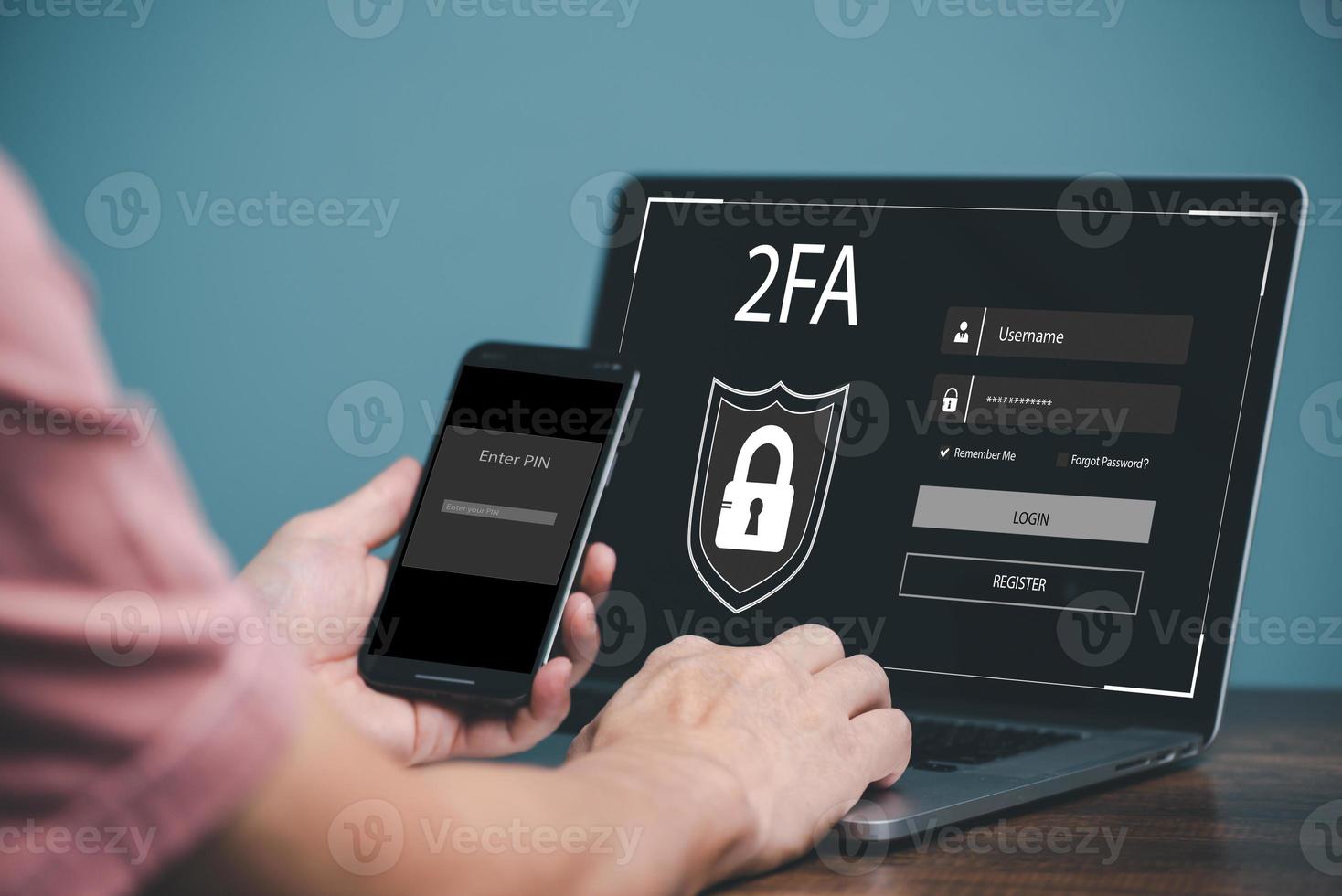 Personal online cyberspace security privacy protection data with 2Fa, Two-Factor ,Internet network security, Encrypted data privacy protect cyber hacker threat. photo