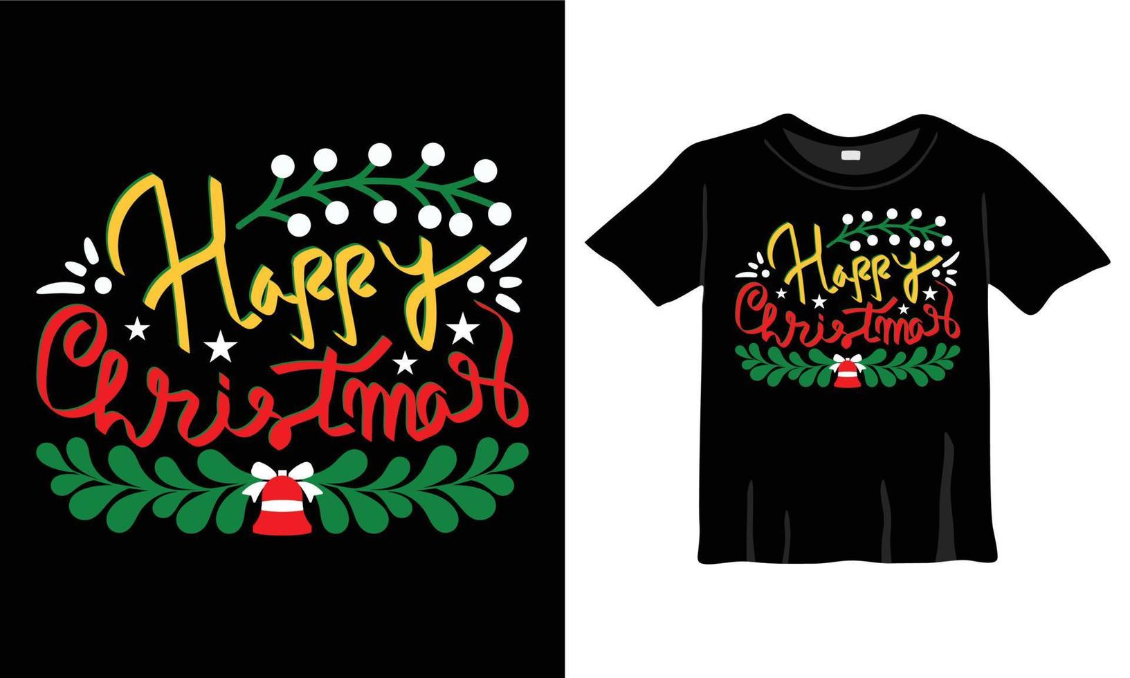 plantilla de diseño de camiseta de caligrafía de feliz navidad para celebración de navidad. bueno para tarjetas de felicitación, camisetas, tazas y regalos. para hombres, mujeres y ropa de bebe vector