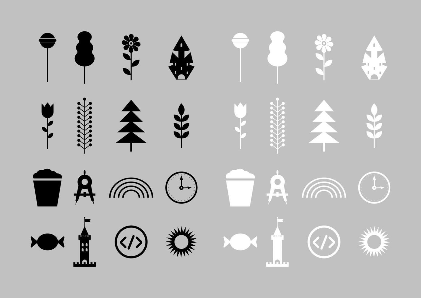 Set Of Different Icons Vector. Black And White Different Icon Collections vector