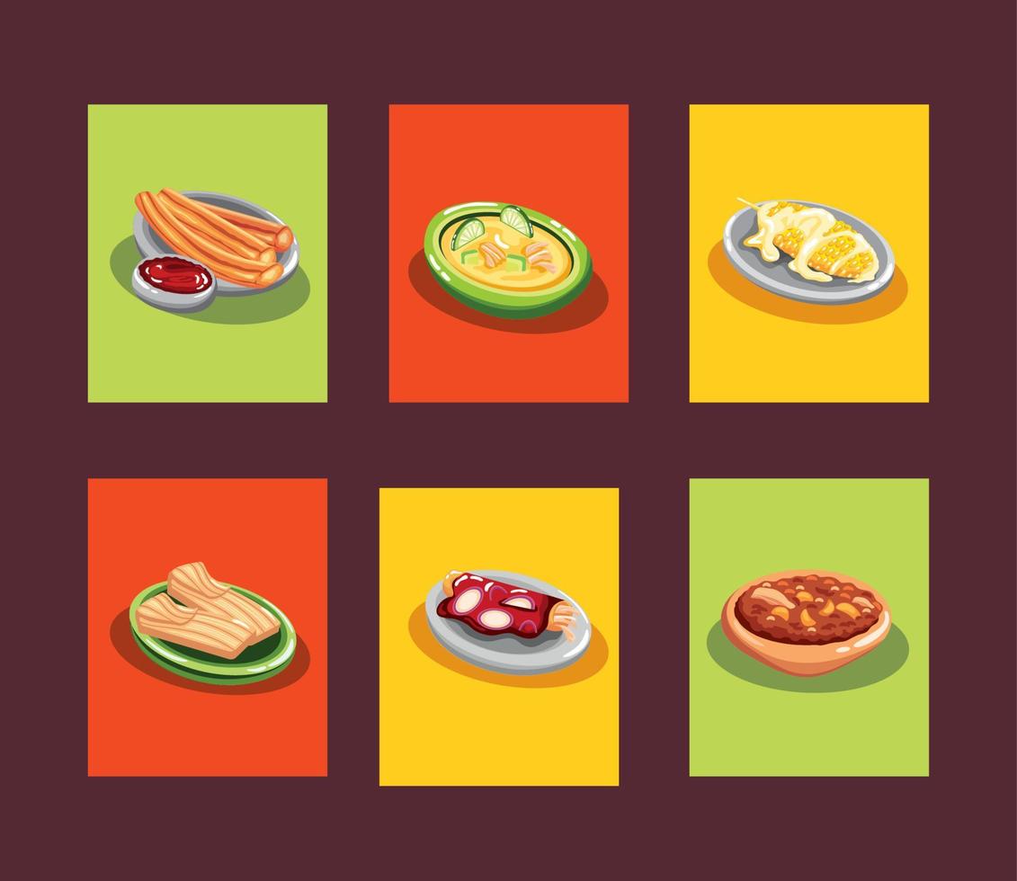 mexican food, icon set vector