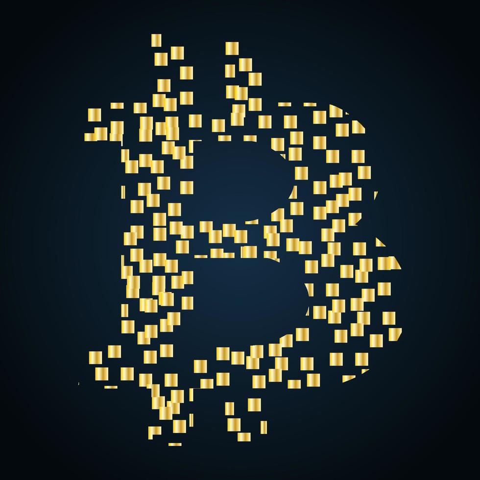 concepto de logotipo bitcoin hecho de pequeños bloques dorados. elemento de diseño para sitio web o aplicación de criptomonedas. pasos vectoriales 10. vector