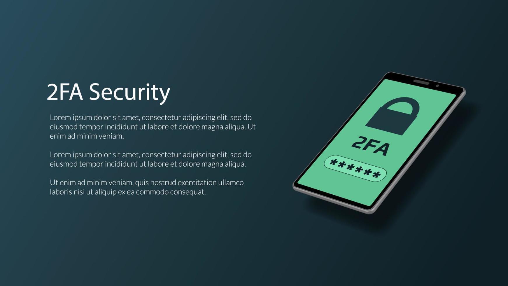 2FA two-factor authentication with padlock on isometric smartphone screen. Protecting your money. Unlocking via mobile phone. Vector illustration for website or banner.