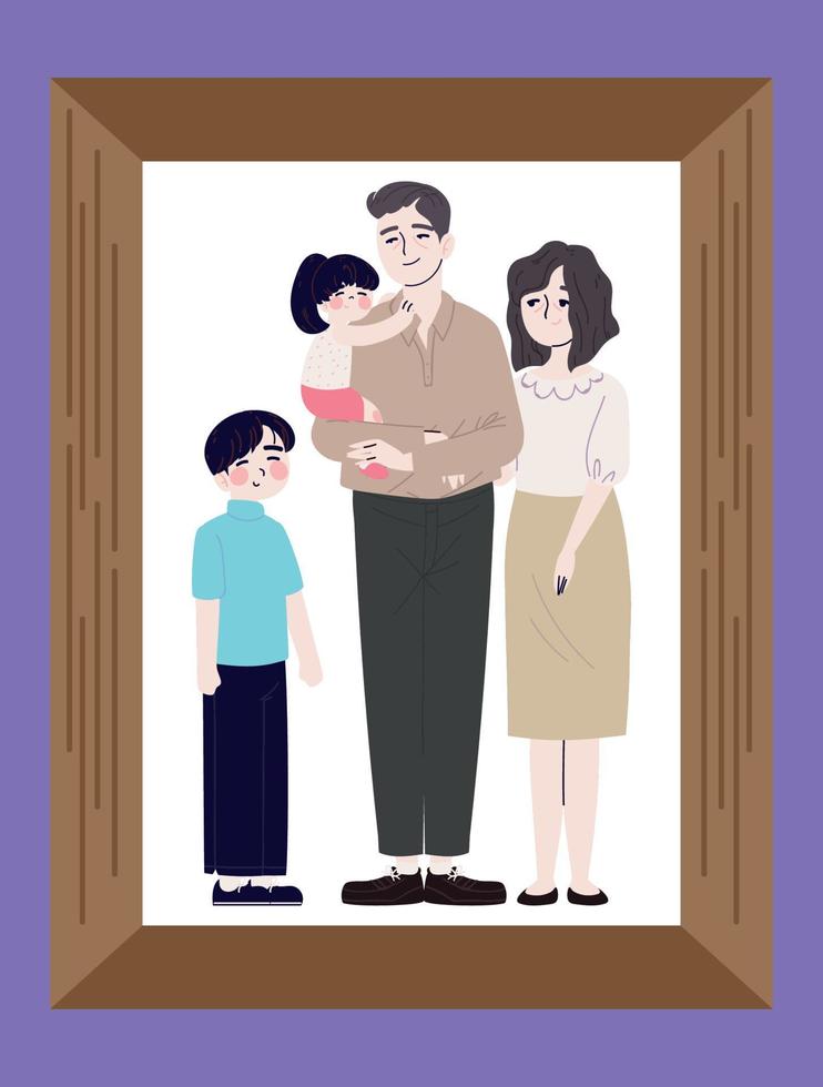 frame picture with korean family vector