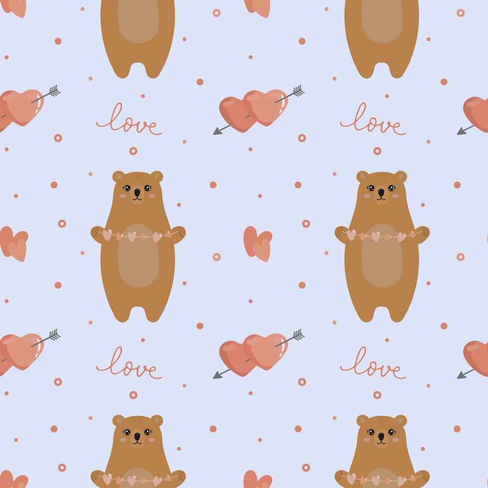 Seamless pattern with cute bears and hearts. vector