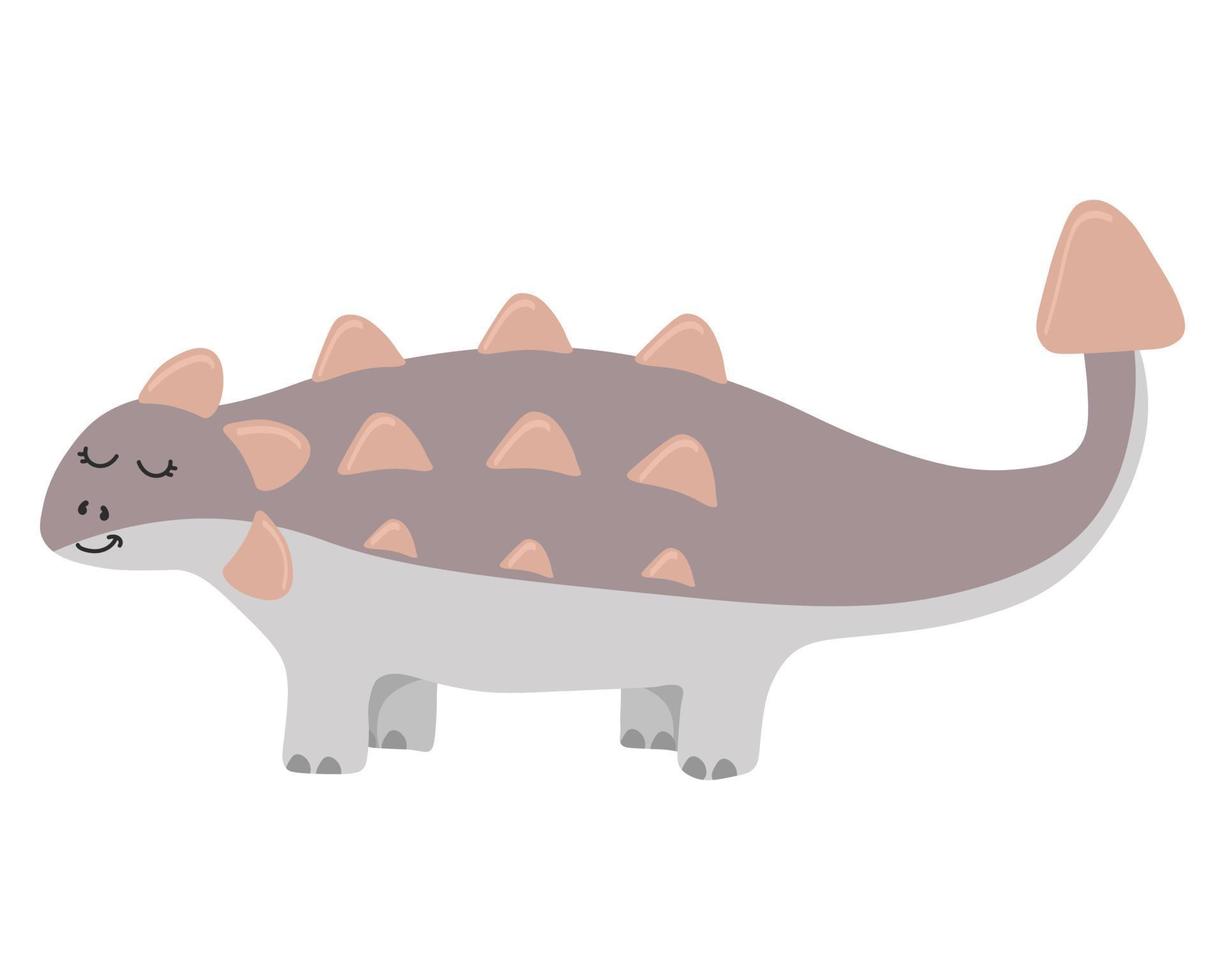 Illustration of cute cartoon dinosaur on white background. Can be used for children's room, sticker, t-shirt, mug and other design. Cute little ankylosaurus. vector