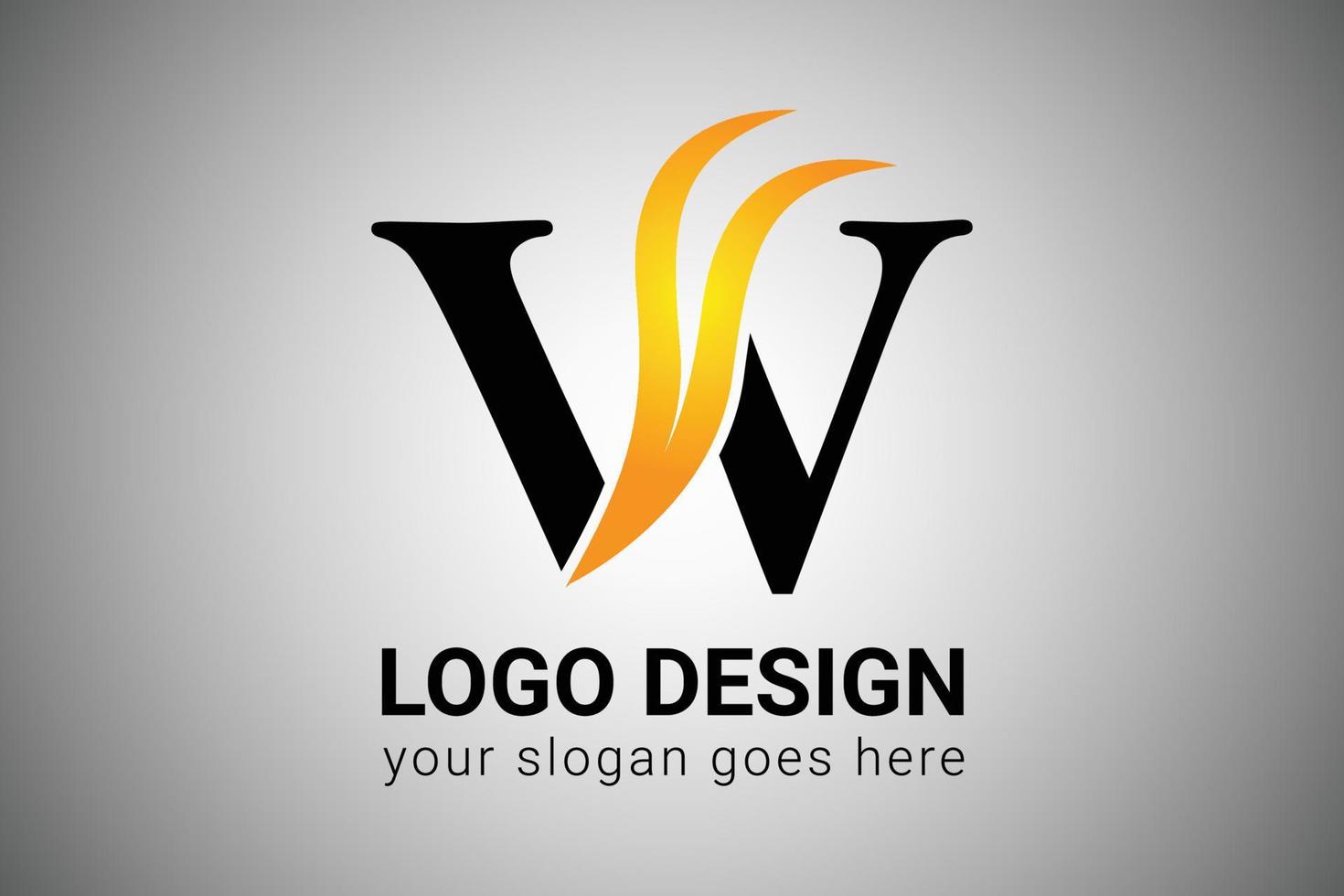 Letter W logo design with yellow and orange Elegant Minimalist Wing. Creative W letter Swoosh Icon Vector Illustration. W Letter Logo Design with Fire Flames and Orange Swoosh Vector Illustration.