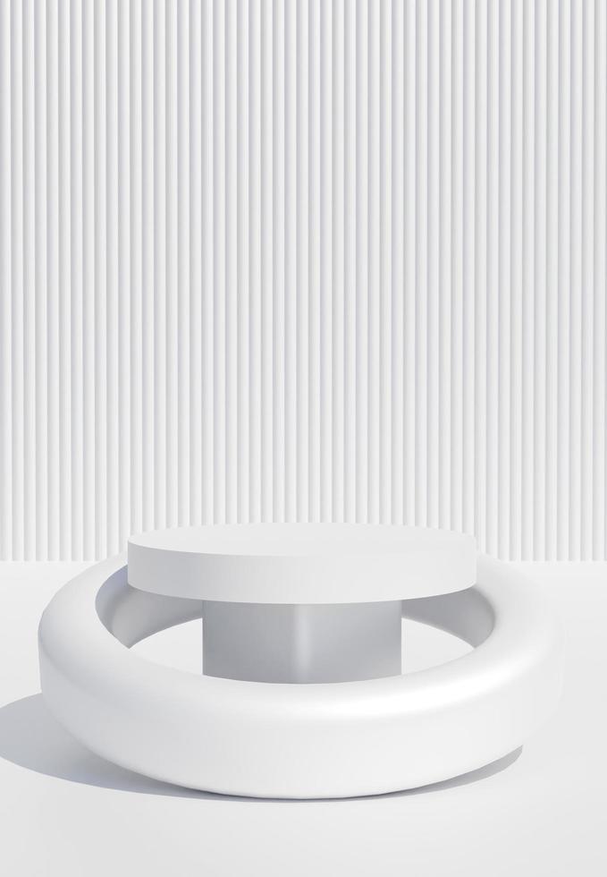 Abstract white podiums on white background. Stand to show products. Yellow pedestals in vertical display. Minimal backdrop for smartphone. 3D rendering. photo