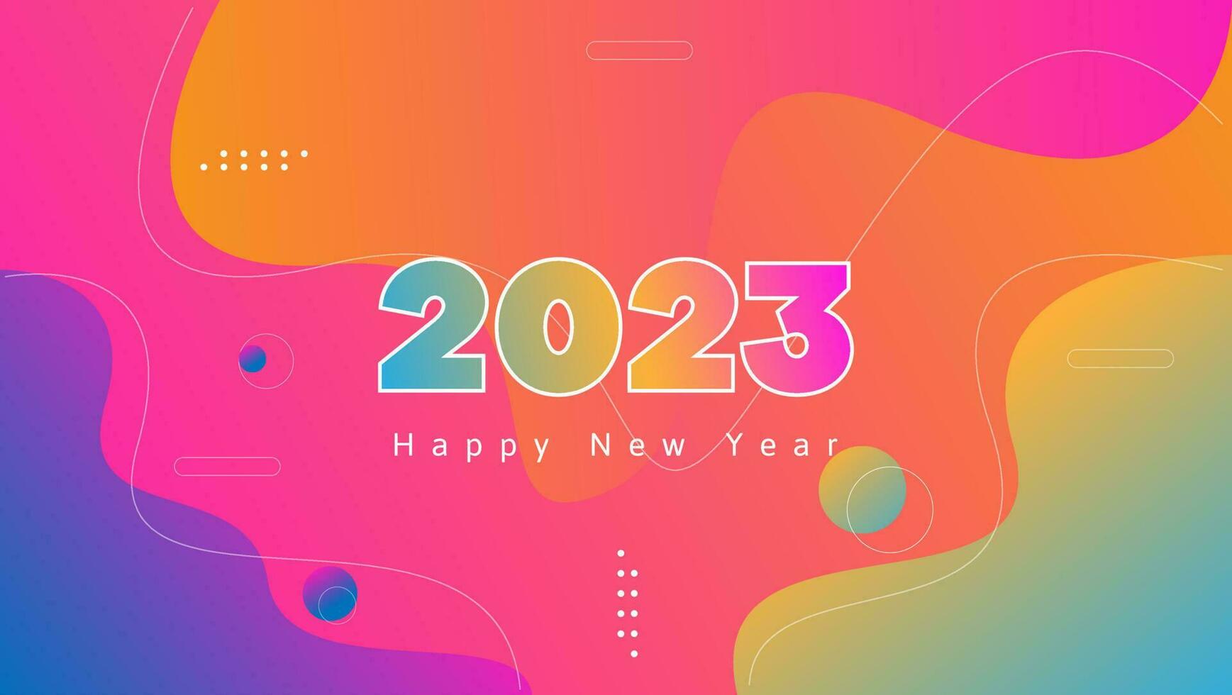 colorful happy new year 2023 background with gradient abstract shapes and lines. vector illustration