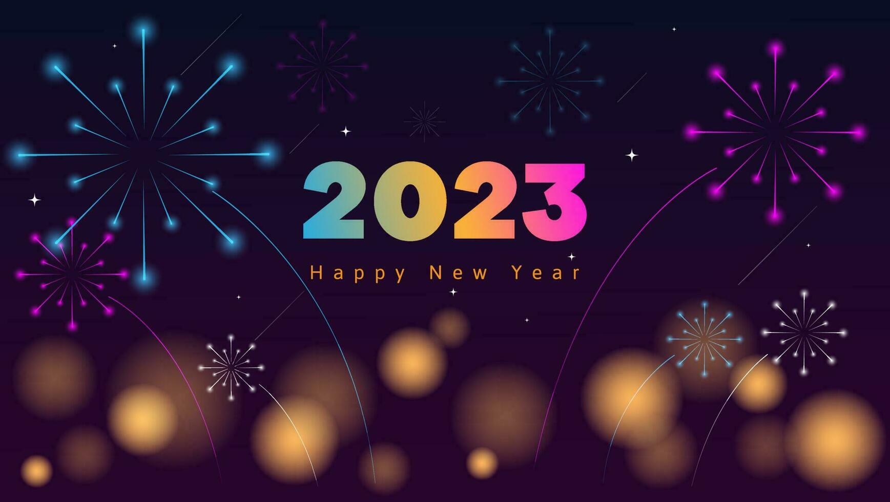 colorful happy new year background with fireworks and lights. vector illustration