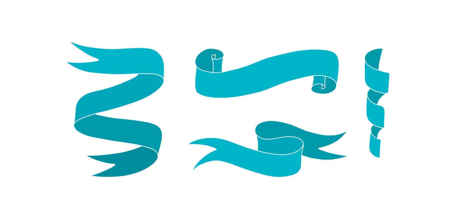 Blue award ribbons isolated in white background. Rolled ribbons for celebration events. Vector illustration