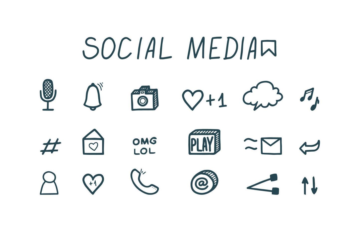 Set of social media doodle icons. Vector illustration