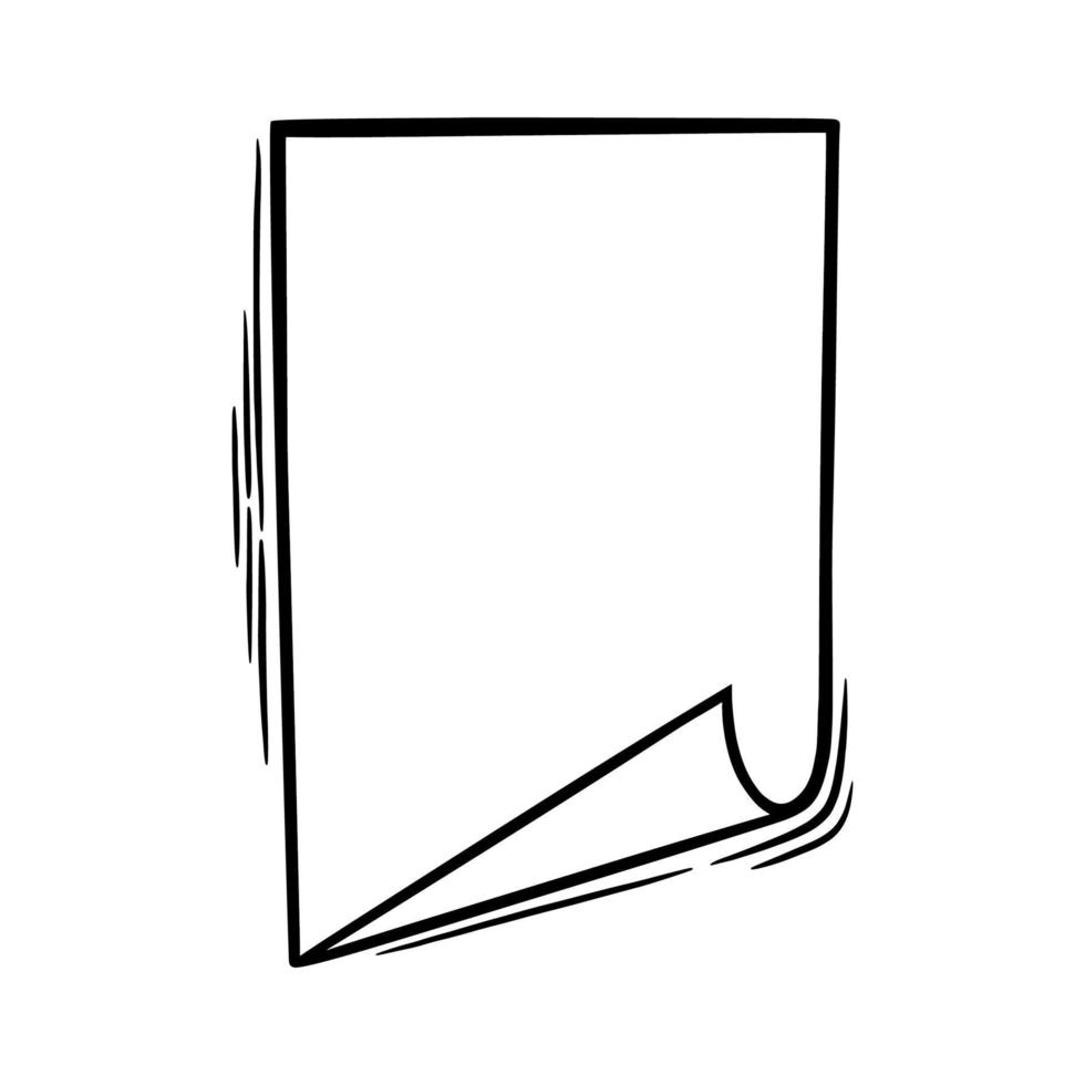 Doodle paper with rolled corner. Empty paper sheet in handdrawn style. Doodle vector illustration