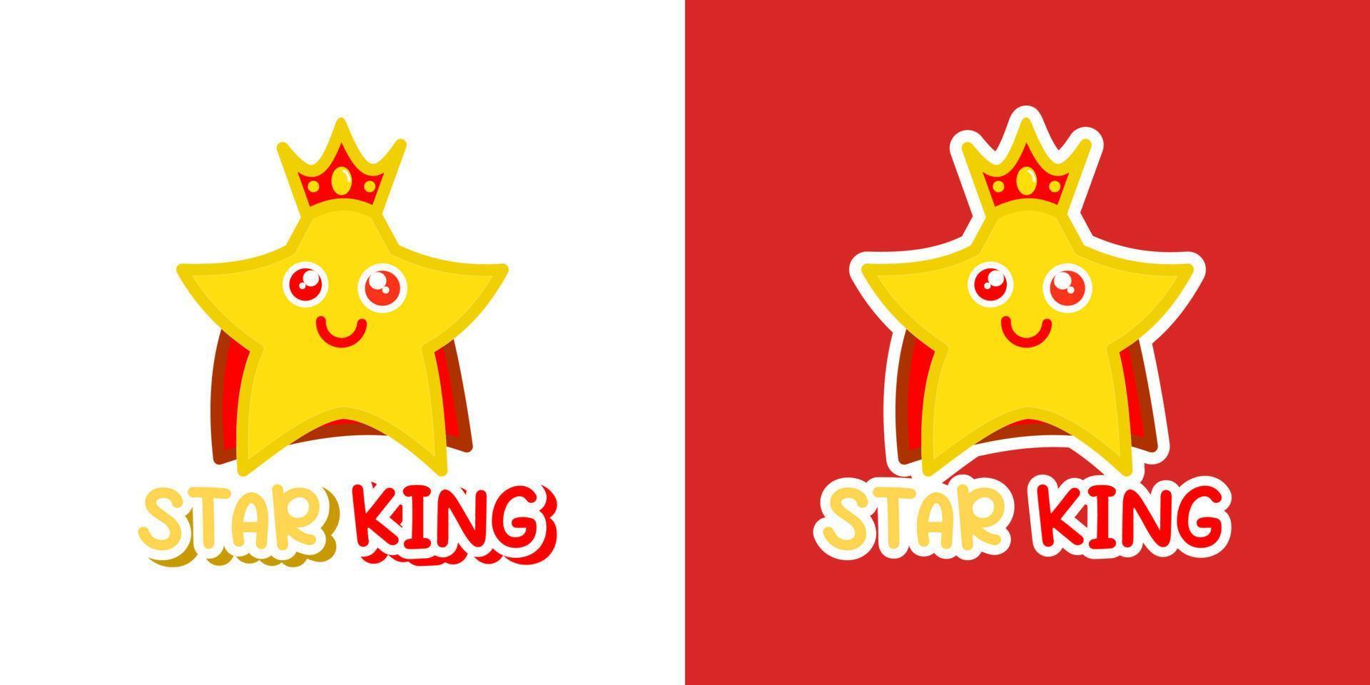 Star king crown cute kawaii cartoon vector icon concept. Flat illustration style for poster, brochure, web, mascot, sticker, logo and icon.