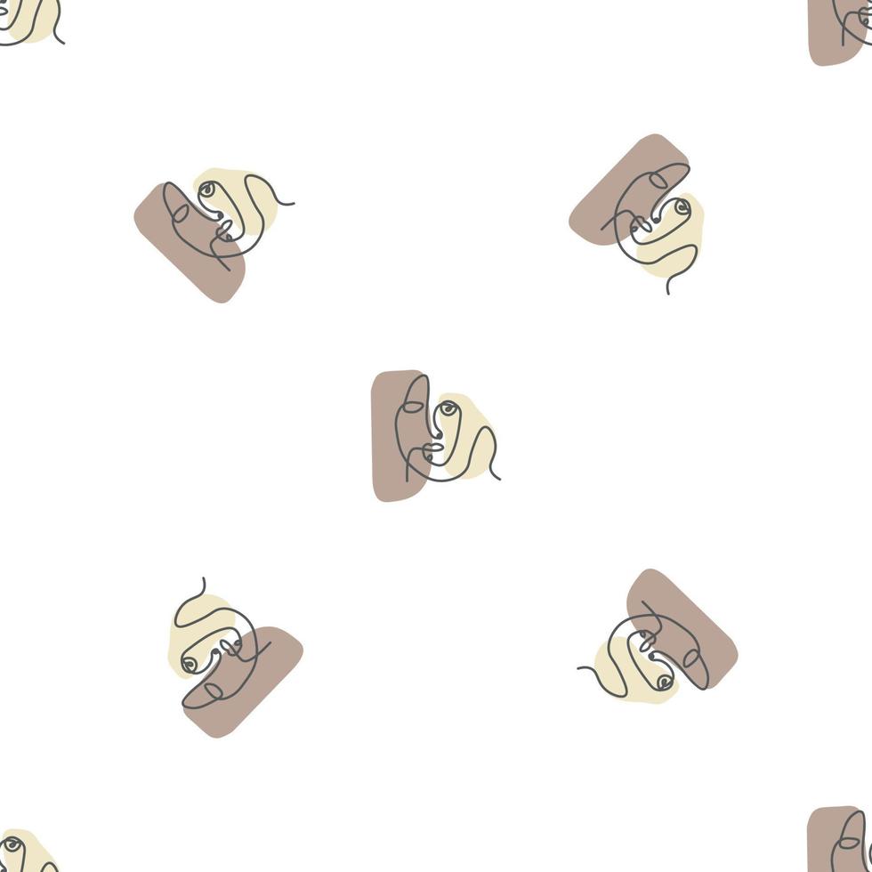 Surreal Faces One Line Seamless Pattern . Abstract Minimalistic Art design for print, cover, wallpaper, Minimal and natural wall art. Vector illustration on white background.