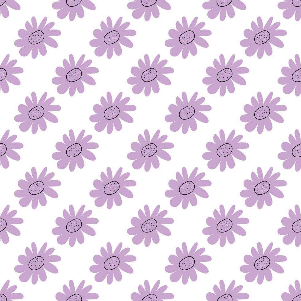 Floral seamless vector pattern with flowers. Spring flora. Simple hand-drawn kids style. Pretty ditsy for fabric, textile, wallpaper. Digital paper in white background