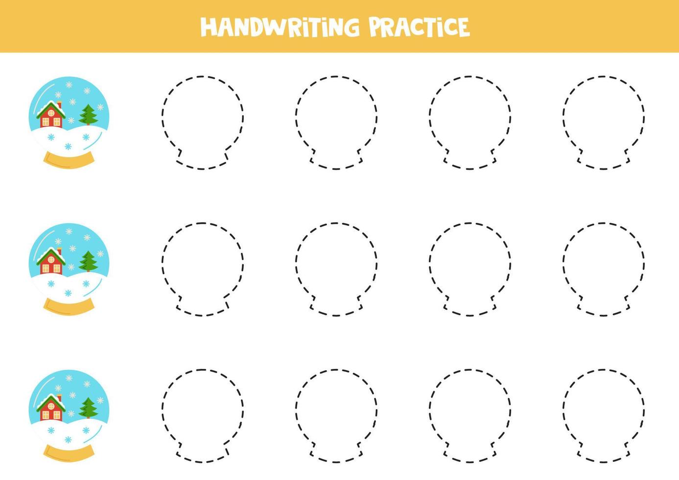 trazando líneas para niños con bola de nieve navideña. Practica de la escritura. vector