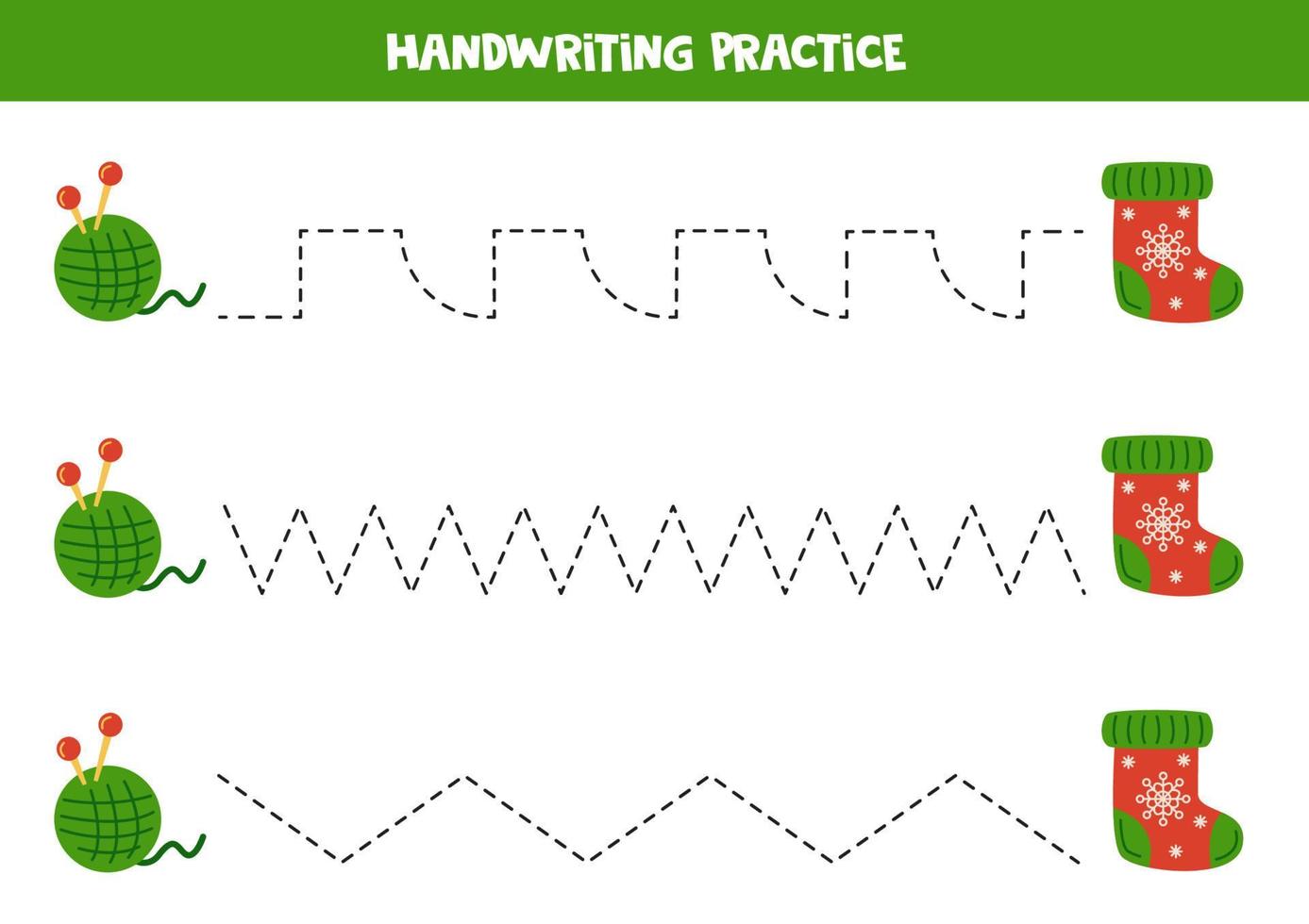 Tracing lines for kids. winter sock. Writing practice. vector