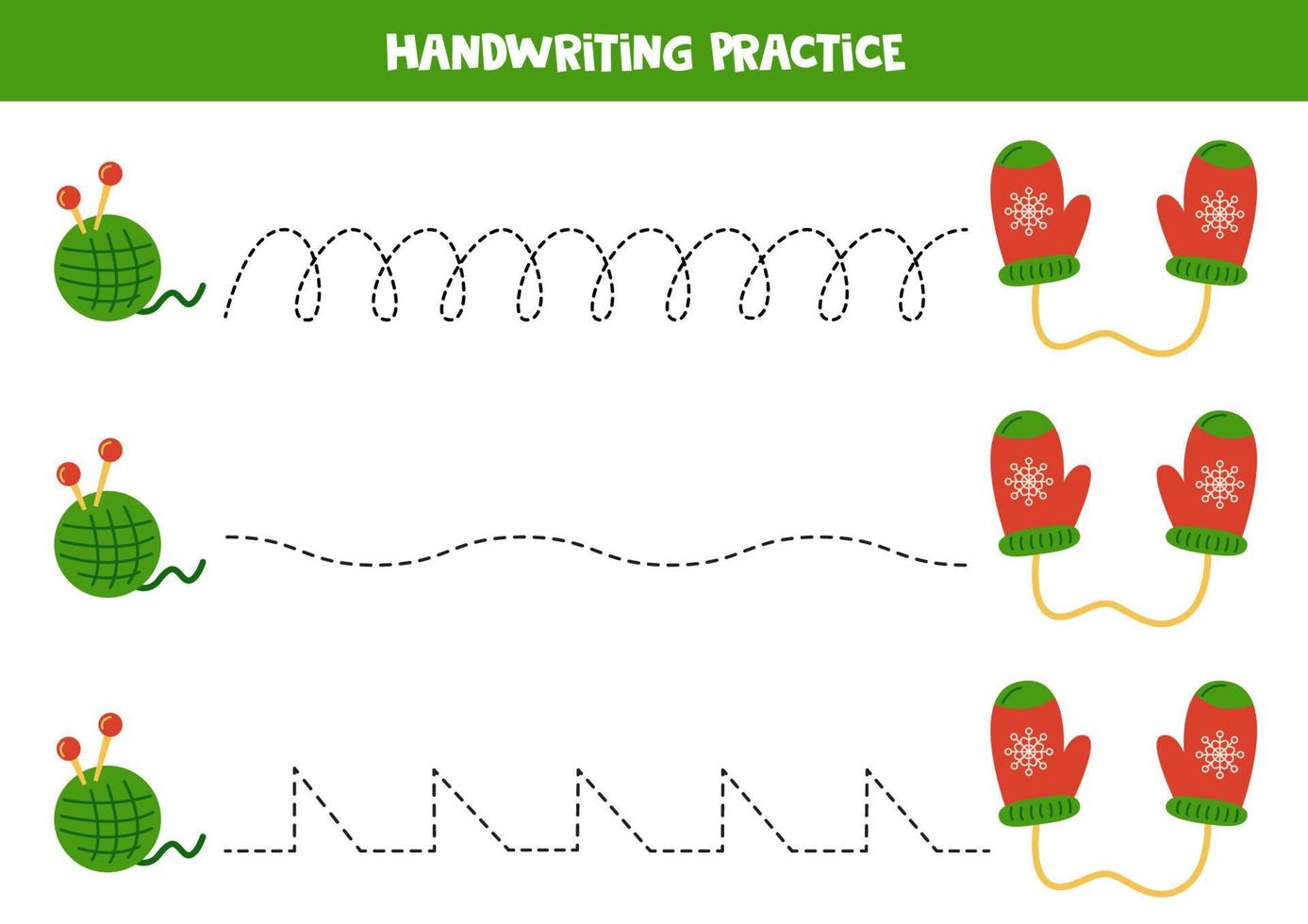 Tracing lines for kids. winter mittens. Writing practice. vector