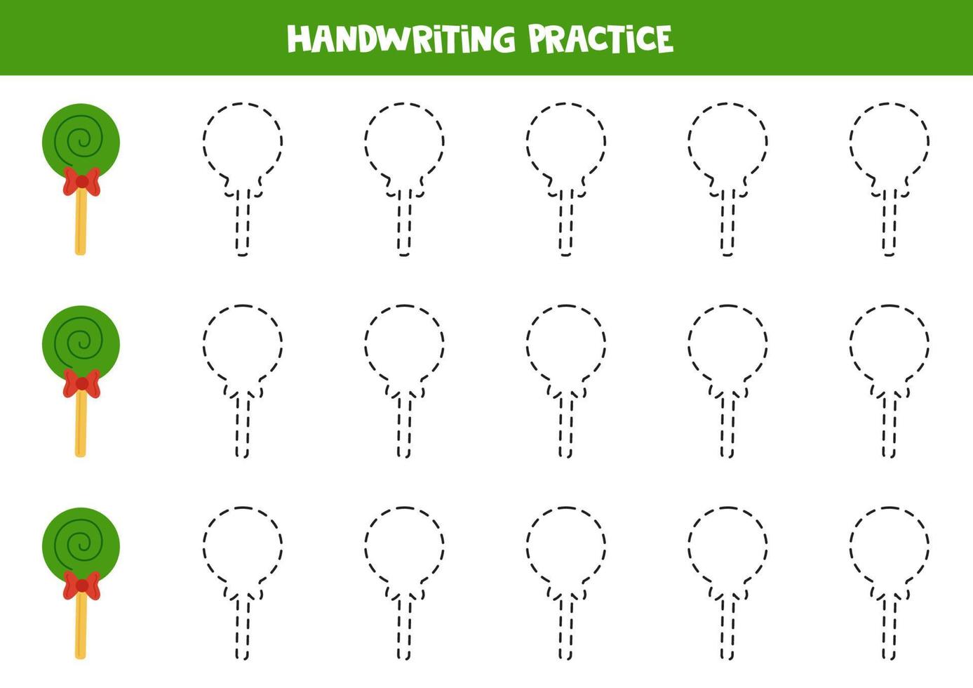 Tracing lines for kids with Christmas lollipop. Writing practice. vector