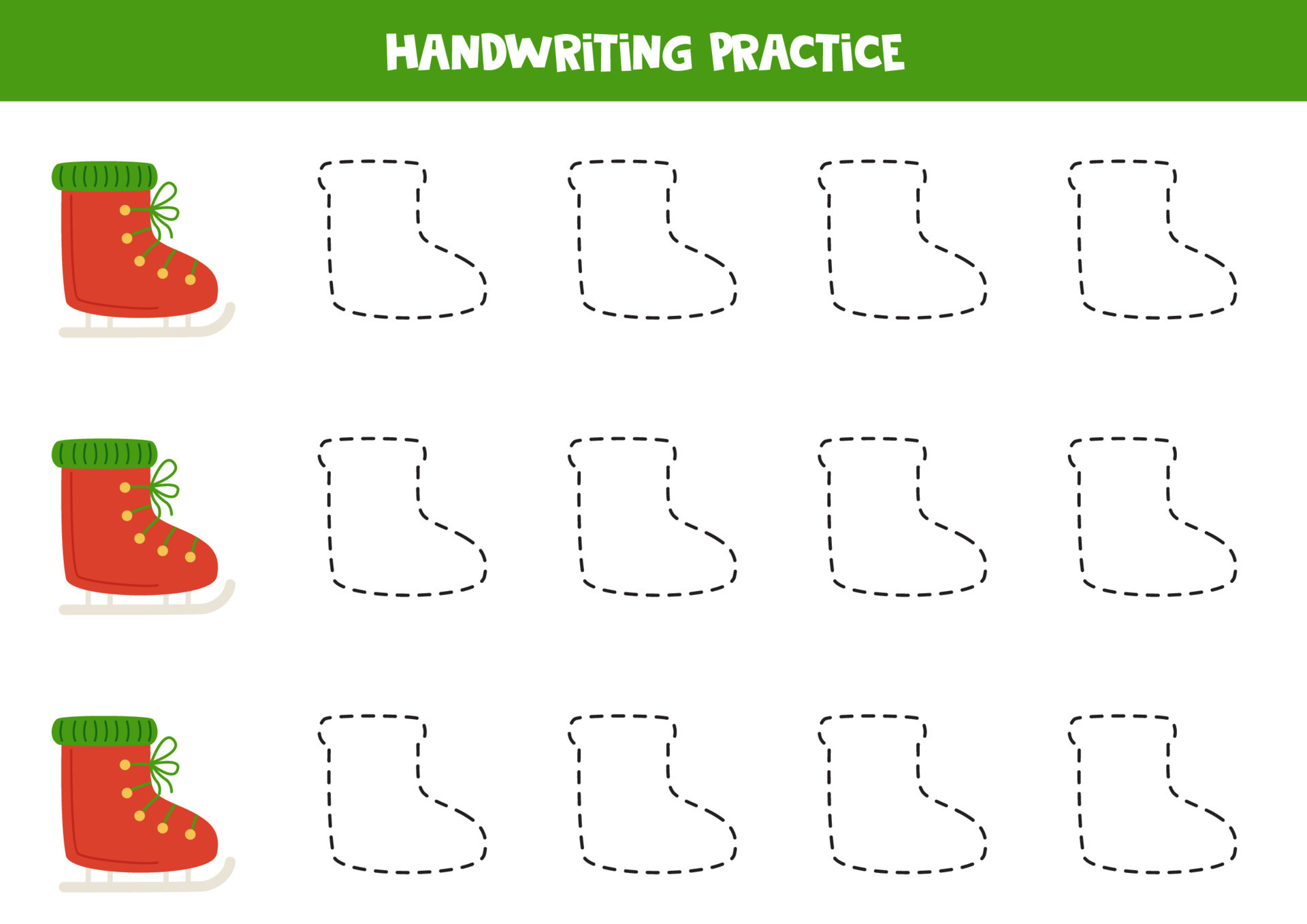 Tracing lines for kids with red ice skate. Writing practice. 13797382