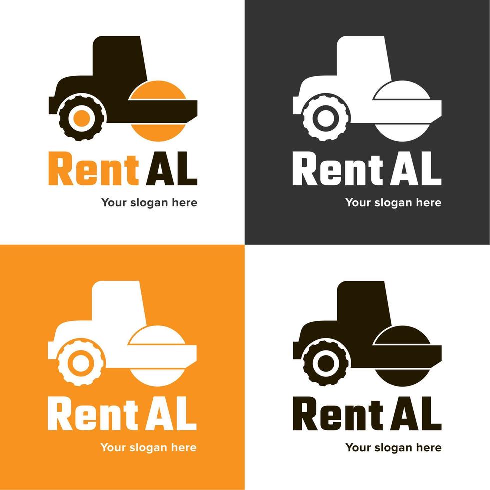 logotipo de una empresa de alquiler de equipos de construcción sobre un fondo blanco, negro y naranja vector