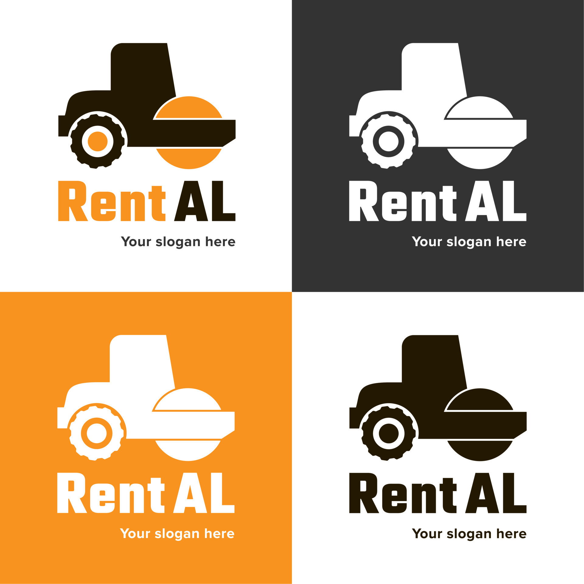 logo for a construction equipment rental company on a white black and