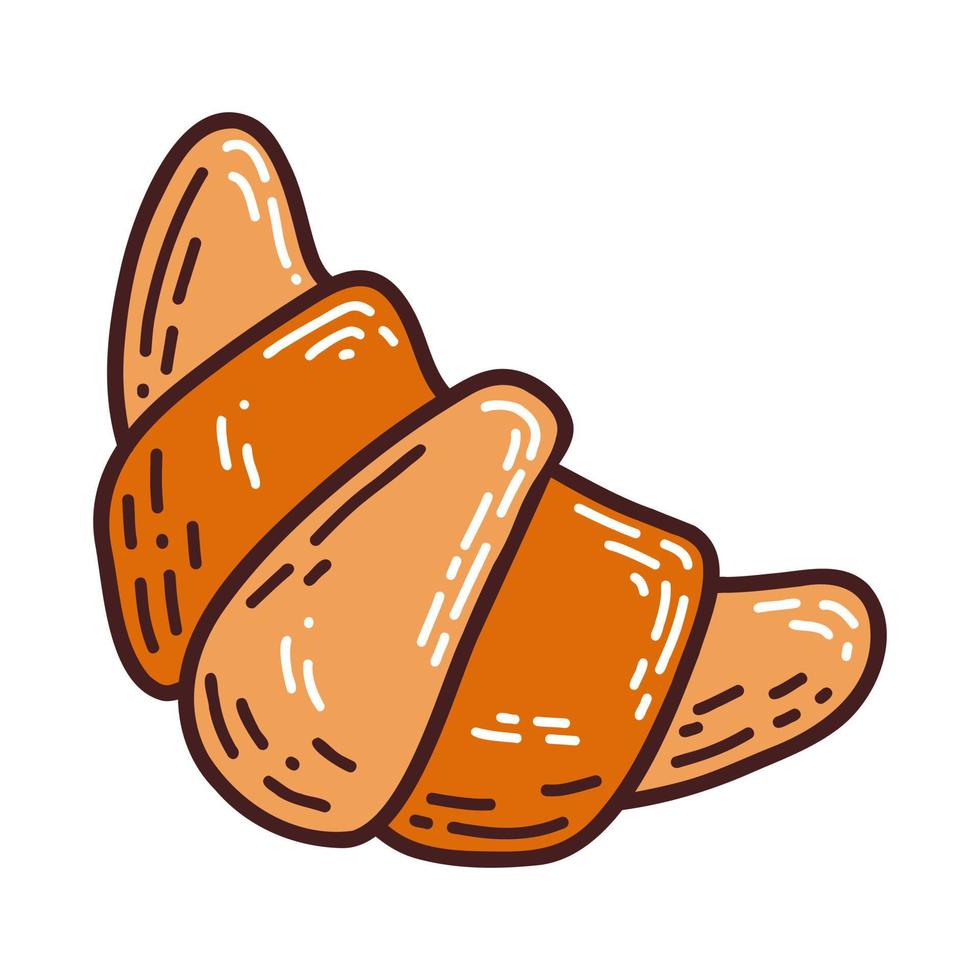 Tasty croissant in doodle style with hatching on white background, a hand drawn vector doodle illustration