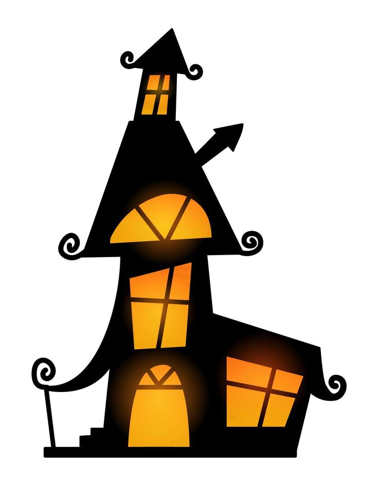 Halloween Haunted House. Spooky castle with orange and yellow light from  the windows in cartoon style. Isolated. 13797558 Vector Art at Vecteezy