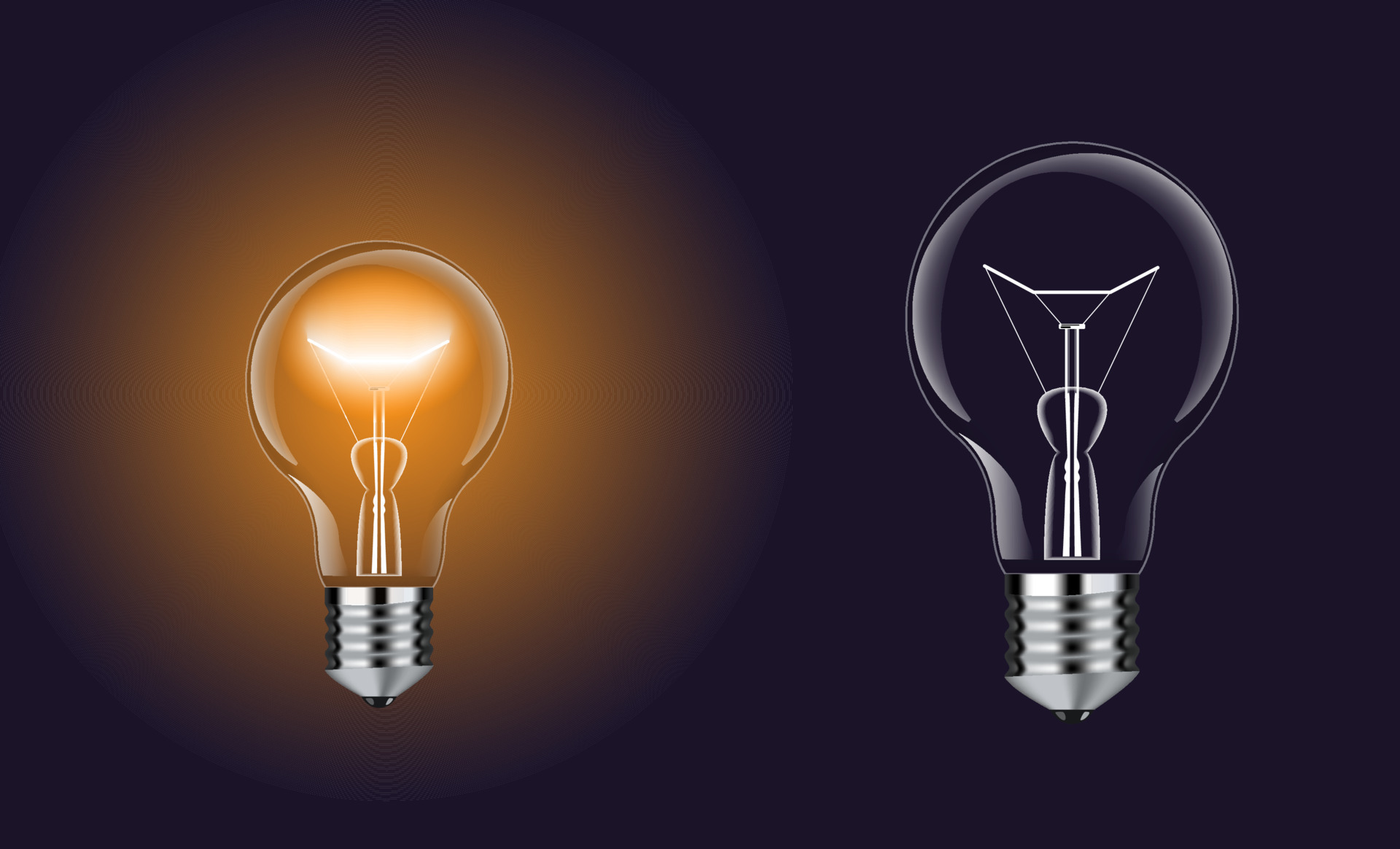 Turned on and off realistic vector lamp. Light bulb vector illustration