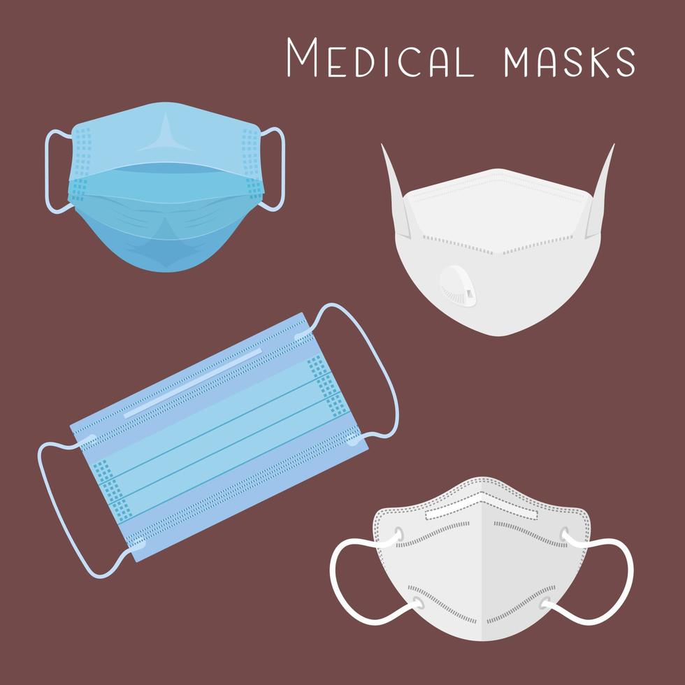 Set of safety breathing masks, medical respiratory masks isolated on brown background vector