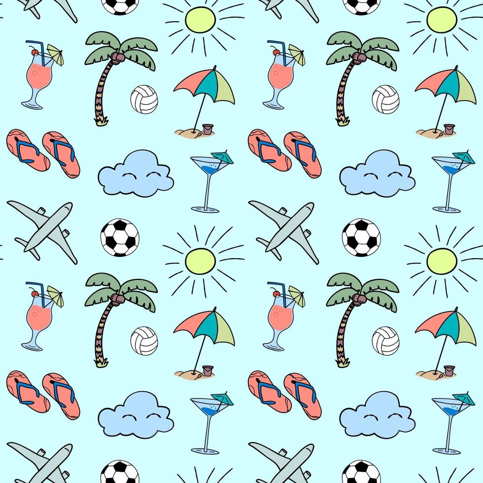 Seamless pattern.Vector illustration in cartoon doodle style of summer icons vector
