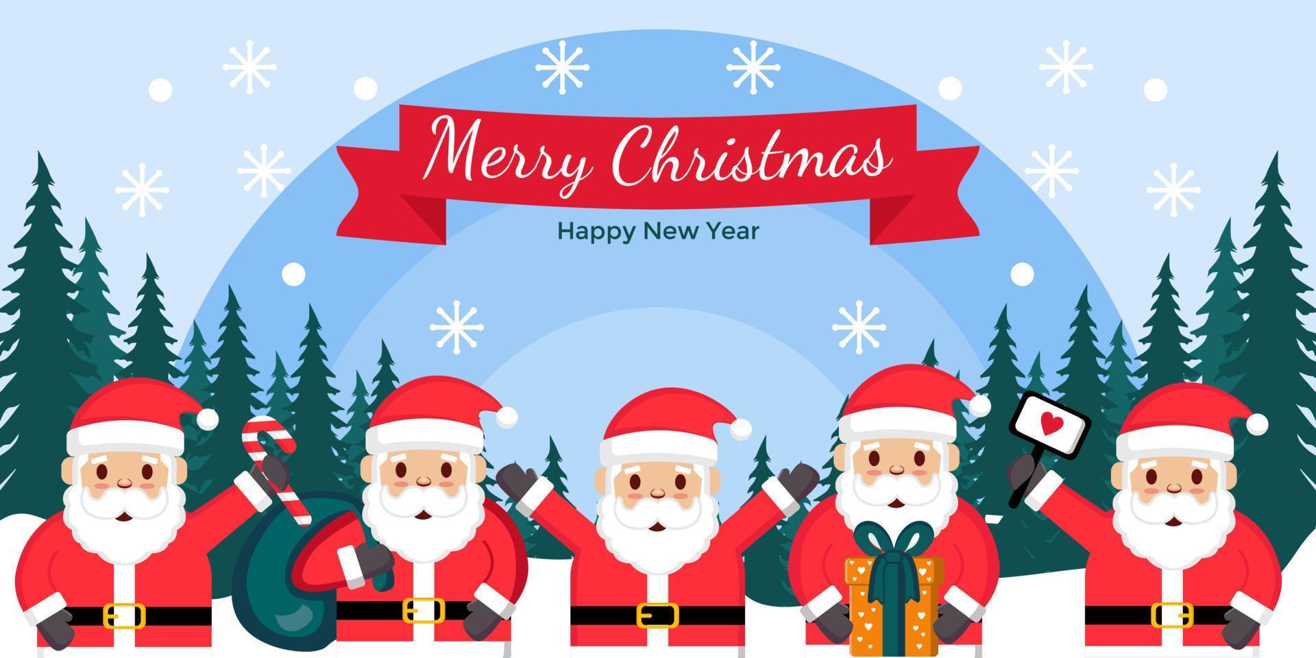 Merry christmas and happy new year banner santa claus vector