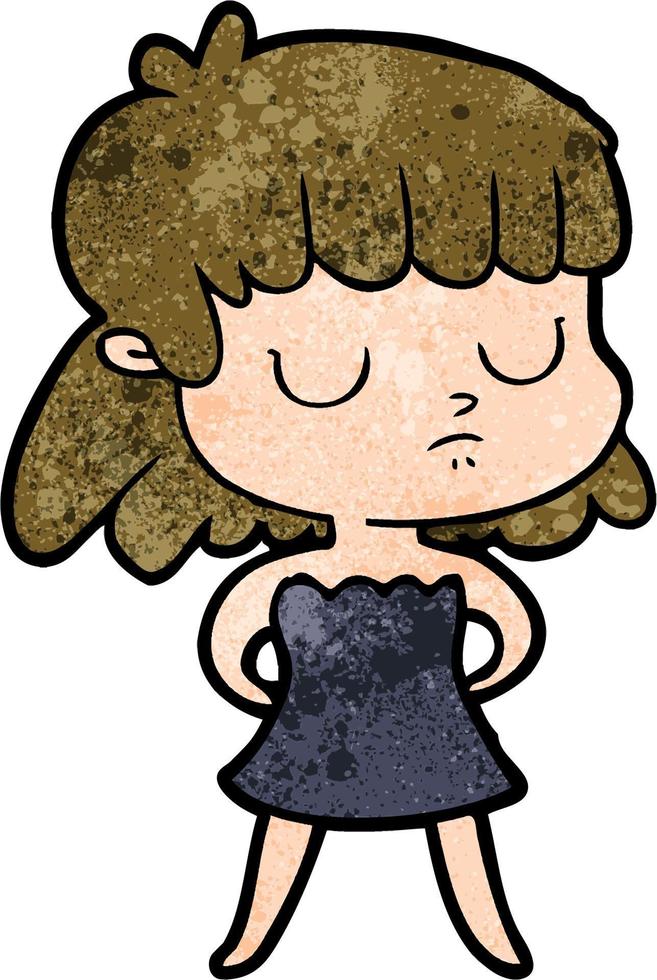 Retro grunge texture cartoon indifferent girl vector